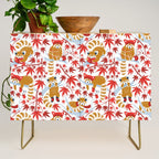 Red panda blending with the foliage // white background desert sun brown cozy animals fog blue tree branches red acer leaves Credenza Gallery Image 1