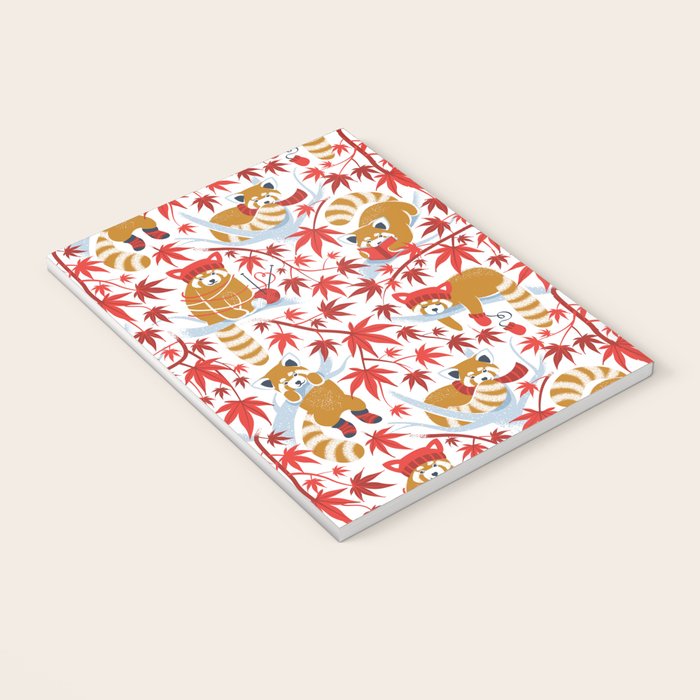 Red panda blending with the foliage // white background desert sun brown cozy animals fog blue tree branches red acer leaves Notebook Gallery Image 3