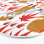 Red panda blending with the foliage // white background desert sun brown cozy animals fog blue tree branches red acer leaves Bath Mat Gallery Image 3
