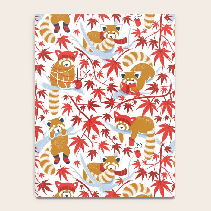 Red panda blending with the foliage // white background desert sun brown cozy animals fog blue tree branches red acer leaves Notebook Gallery Image 4
