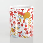 Red panda blending with the foliage // white background desert sun brown cozy animals fog blue tree branches red acer leaves Coffee Mug Gallery Image 4