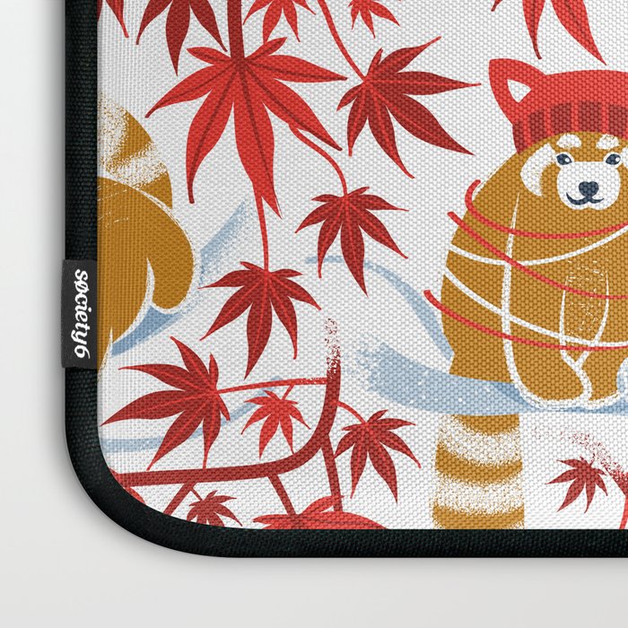Red panda blending with the foliage // white background desert sun brown cozy animals fog blue tree branches red acer leaves Laptop Sleeve Gallery Image 3
