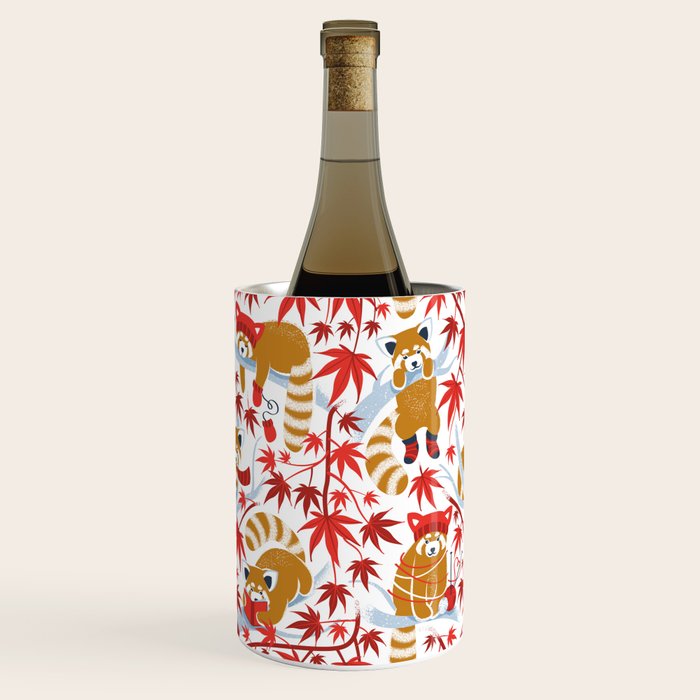 Red panda blending with the foliage // white background desert sun brown cozy animals fog blue tree branches red acer leaves Wine Chiller Gallery Image 2