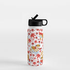 Red panda blending with the foliage // white background desert sun brown cozy animals fog blue tree branches red acer leaves Water Bottle Gallery Image 1