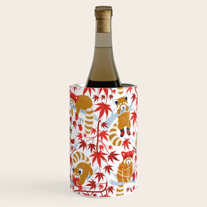 Red panda blending with the foliage // white background desert sun brown cozy animals fog blue tree branches red acer leaves Wine Chiller Gallery Image 3