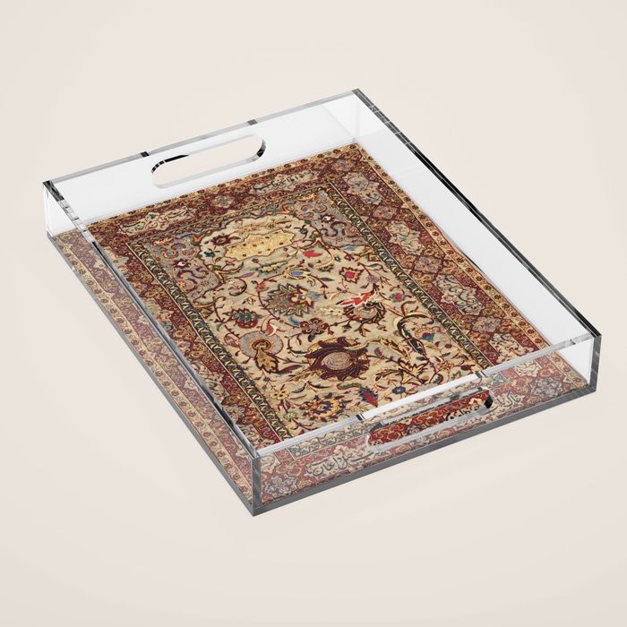 Safavid Silk Metal-Thread Persian Rug Print Acrylic Tray Gallery Image 1