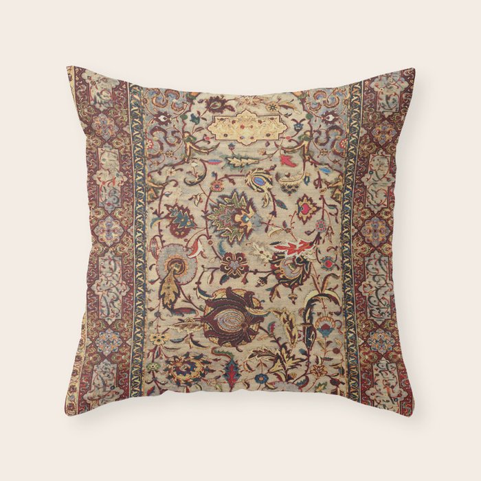 Safavid Silk Metal-Thread Persian Rug Print Throw Pillow Gallery Image 6