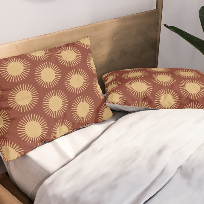 Boho Summer Sun Pattern III Brick Red Pillow Sham Gallery Image 2