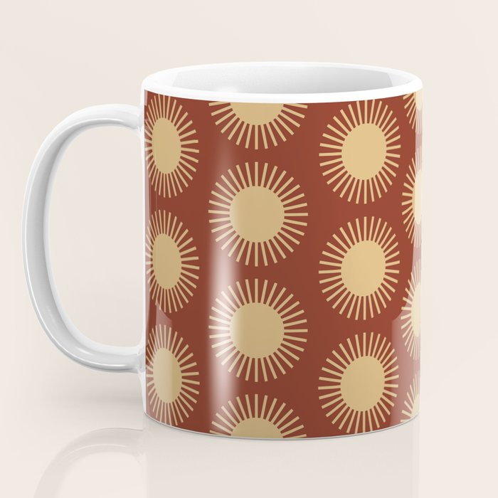 Boho Summer Sun Pattern III Brick Red Coffee Mug Gallery Image 3