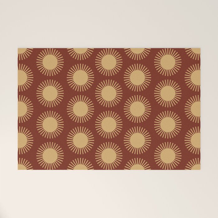 Boho Summer Sun Pattern III Brick Red Welcome Mat Gallery Image 1