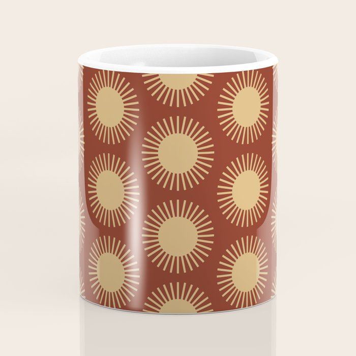 Boho Summer Sun Pattern III Brick Red Coffee Mug Gallery Image 4
