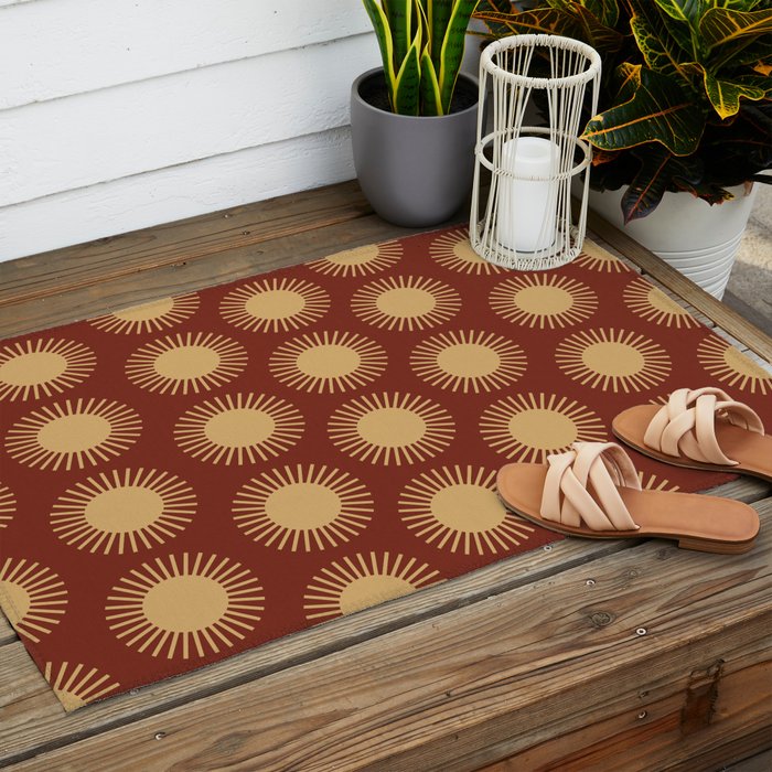 Boho Summer Sun Pattern III Brick Red Outdoor Rug Gallery Image 2