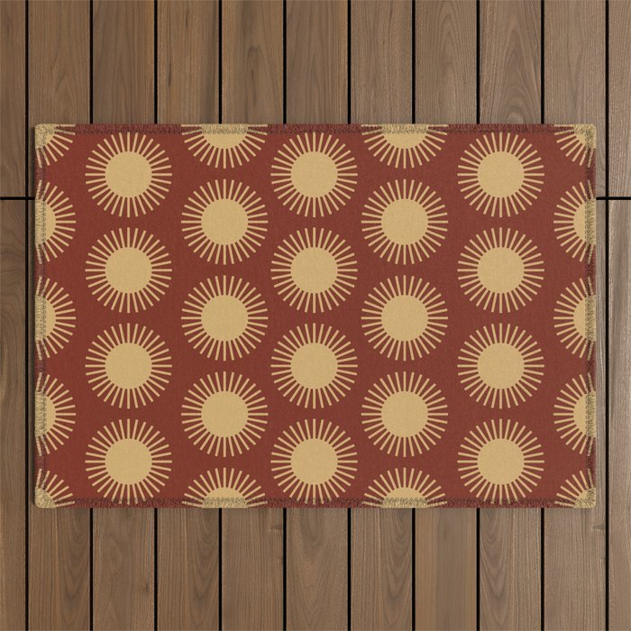Boho Summer Sun Pattern III Brick Red Outdoor Rug Gallery Image 1