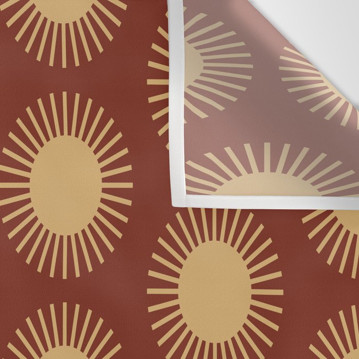 Boho Summer Sun Pattern III Brick Red Wall Tapestry Gallery Image 3