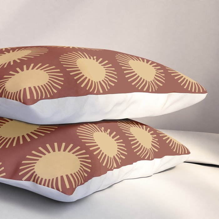 Boho Summer Sun Pattern III Brick Red Pillow Sham Gallery Image 3