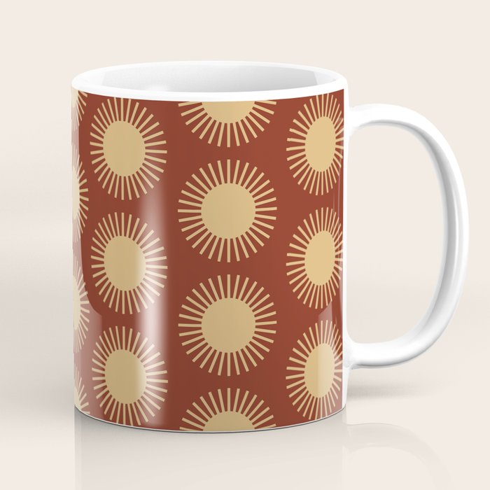 Boho Summer Sun Pattern III Brick Red Coffee Mug Gallery Image 1