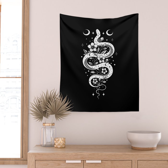 Serpent Spell-White Wall Tapestry Gallery Image 2