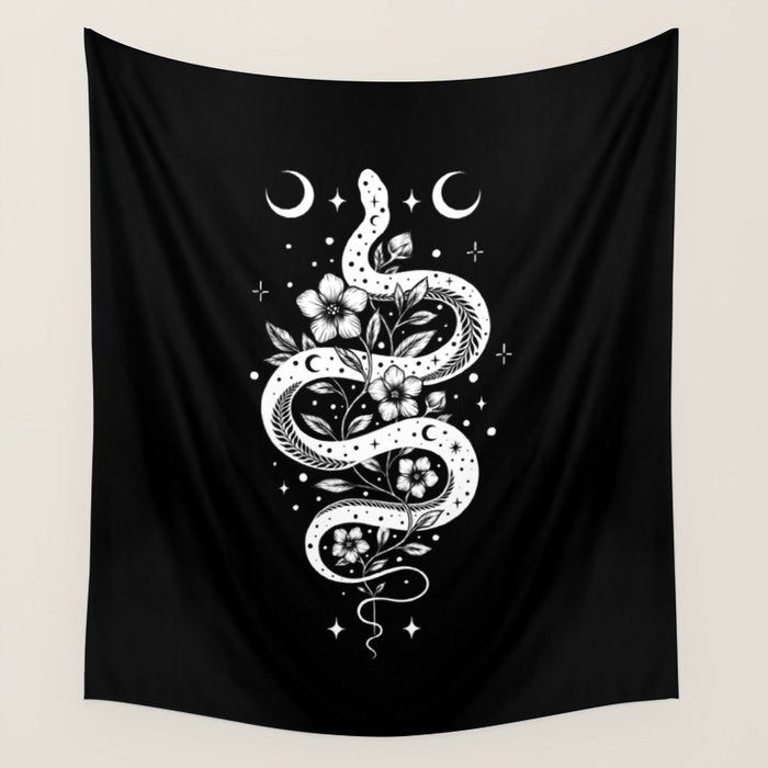 Serpent Spell-White Wall Tapestry Gallery Image 4