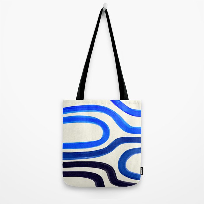 Electric Blues Fun Colorful Mid Century Modern Abstract Painting Shapes Pattern Tote Bag Gallery Image 2