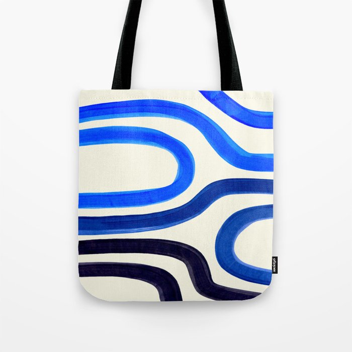 Electric Blues Fun Colorful Mid Century Modern Abstract Painting Shapes Pattern Tote Bag Gallery Image 1