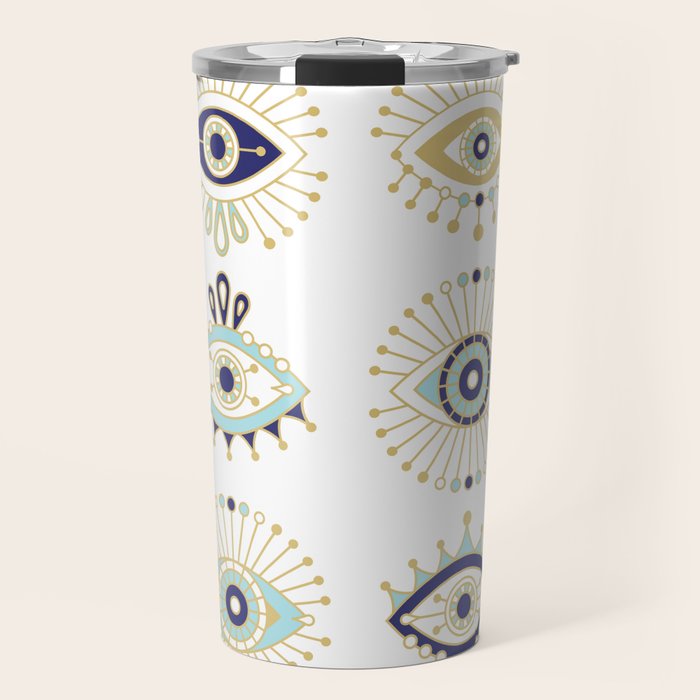 Evil Eye Collection on White Travel Mug Gallery Image 1