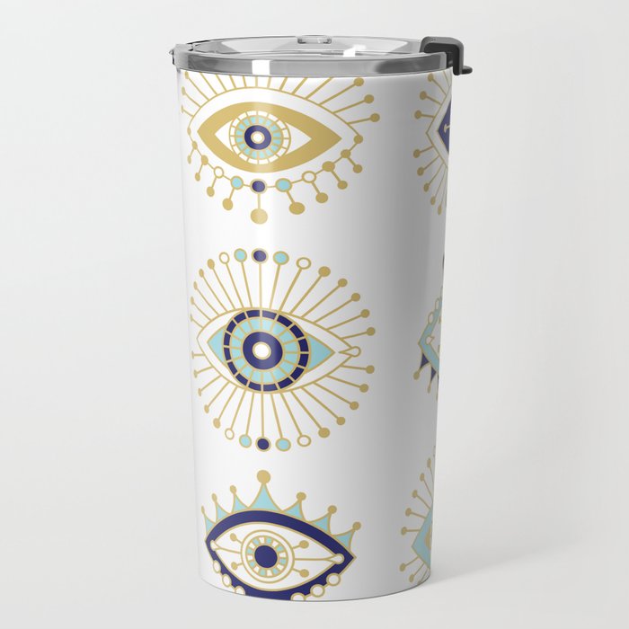 Evil Eye Collection on White Travel Mug Gallery Image 2