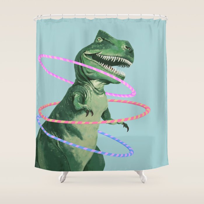 T-Rex the Hula Dancer in Green Shower Curtain Gallery Image 1