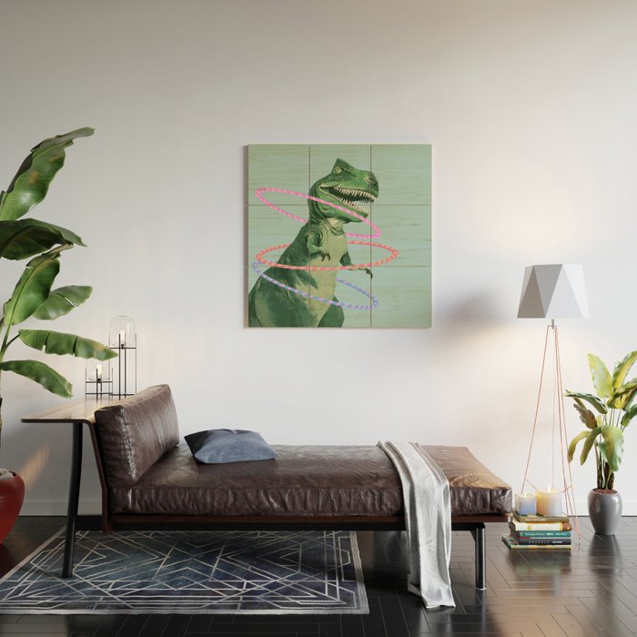 T-Rex the Hula Dancer in Green Wood Wall Art Gallery Image 2