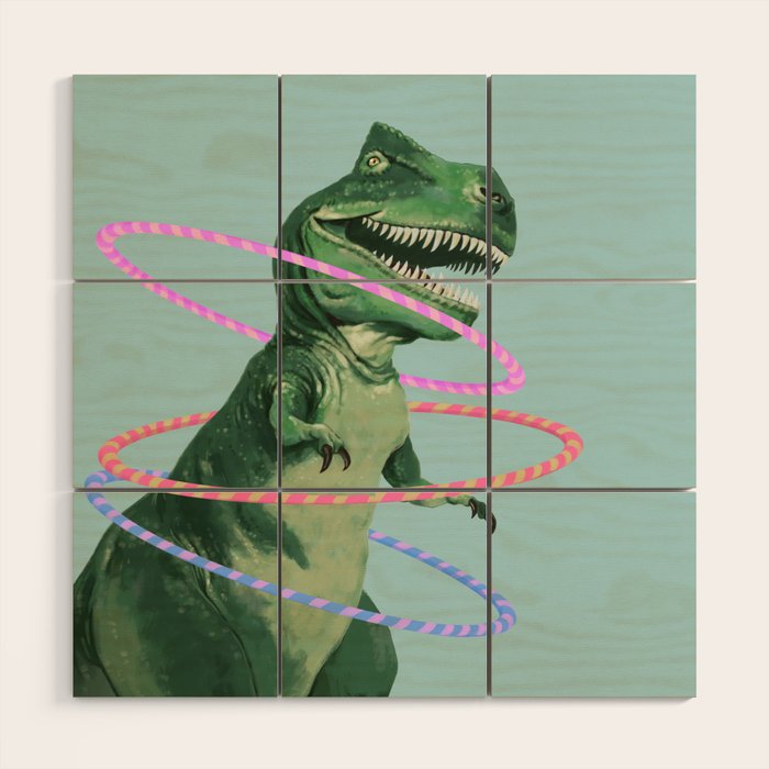 T-Rex the Hula Dancer in Green Wood Wall Art Gallery Image 1