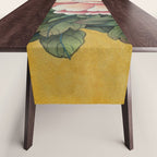 Chinoiserie Peach Blooming Peony Gold Leaf Art Painting Table Runner Gallery Image 1