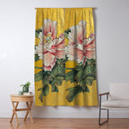 Chinoiserie Peach Blooming Peony Gold Leaf Art Painting Window Curtain Gallery Image 5