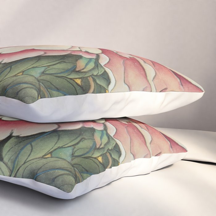 Chinoiserie Peach Blooming Peony Gold Leaf Art Painting Pillow Sham Gallery Image 3