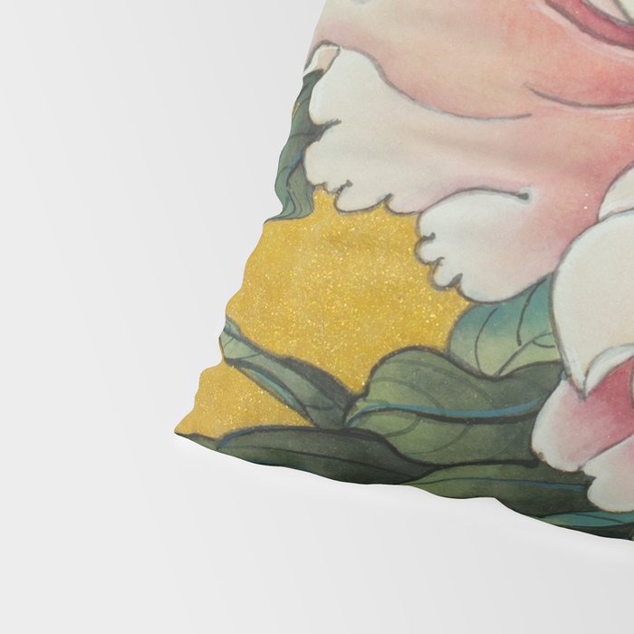 Chinoiserie Peach Blooming Peony Gold Leaf Art Painting Pillow Sham Gallery Image 4