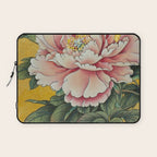 Chinoiserie Peach Blooming Peony Gold Leaf Art Painting Laptop Sleeve Gallery Image 1