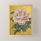 Chinoiserie Peach Blooming Peony Gold Leaf Art Painting Mini Art Print Gallery Image 1