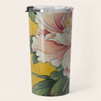 Chinoiserie Peach Blooming Peony Gold Leaf Art Painting Travel Mug Gallery Image 3
