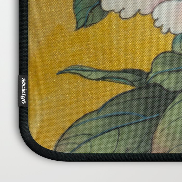Chinoiserie Peach Blooming Peony Gold Leaf Art Painting Laptop Sleeve Gallery Image 3