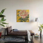 Chinoiserie Peach Blooming Peony Gold Leaf Art Painting Wood Wall Art Gallery Image 2