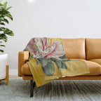Chinoiserie Peach Blooming Peony Gold Leaf Art Painting Throw Blanket Gallery Image 1
