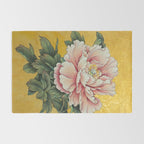 Chinoiserie Peach Blooming Peony Gold Leaf Art Painting Rug Gallery Image 2