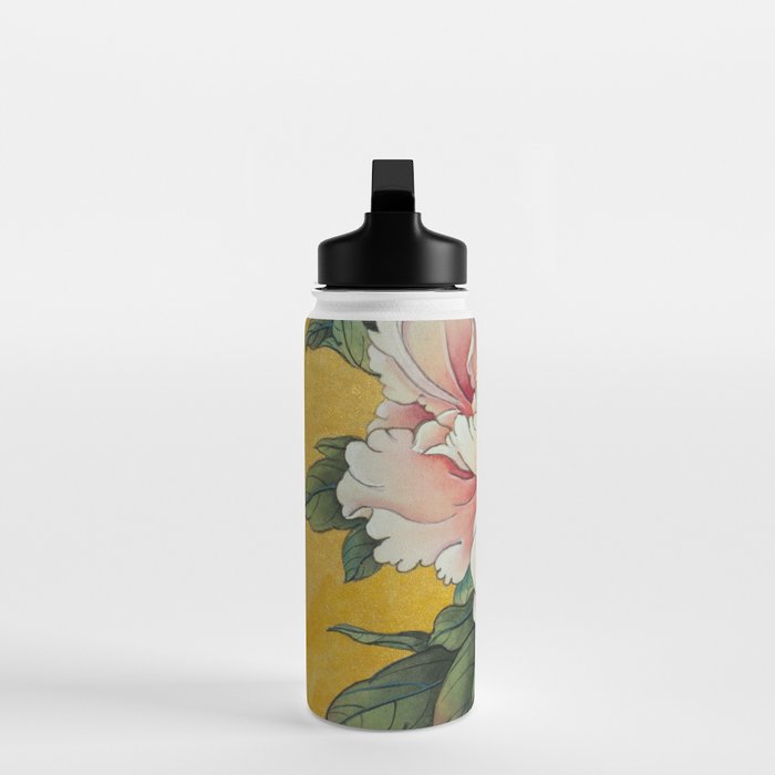 Chinoiserie Peach Blooming Peony Gold Leaf Art Painting Water Bottle Gallery Image 3