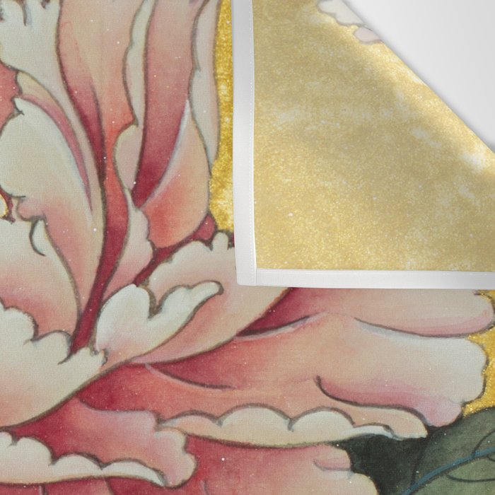 Chinoiserie Peach Blooming Peony Gold Leaf Art Painting Wall Tapestry Gallery Image 3
