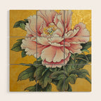 Chinoiserie Peach Blooming Peony Gold Leaf Art Painting Wood Wall Art Gallery Image 1
