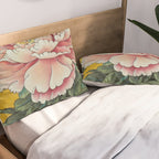 Chinoiserie Peach Blooming Peony Gold Leaf Art Painting Pillow Sham Gallery Image 2
