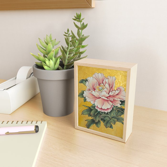 Chinoiserie Peach Blooming Peony Gold Leaf Art Painting Mini Art Print Gallery Image 2