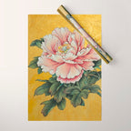 Chinoiserie Peach Blooming Peony Gold Leaf Art Painting Wrapping Paper Gallery Image 1