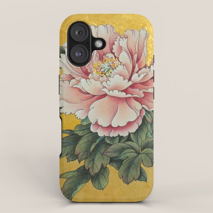 Chinoiserie Peach Blooming Peony Gold Leaf Art Painting iPhone Case Gallery Image 1