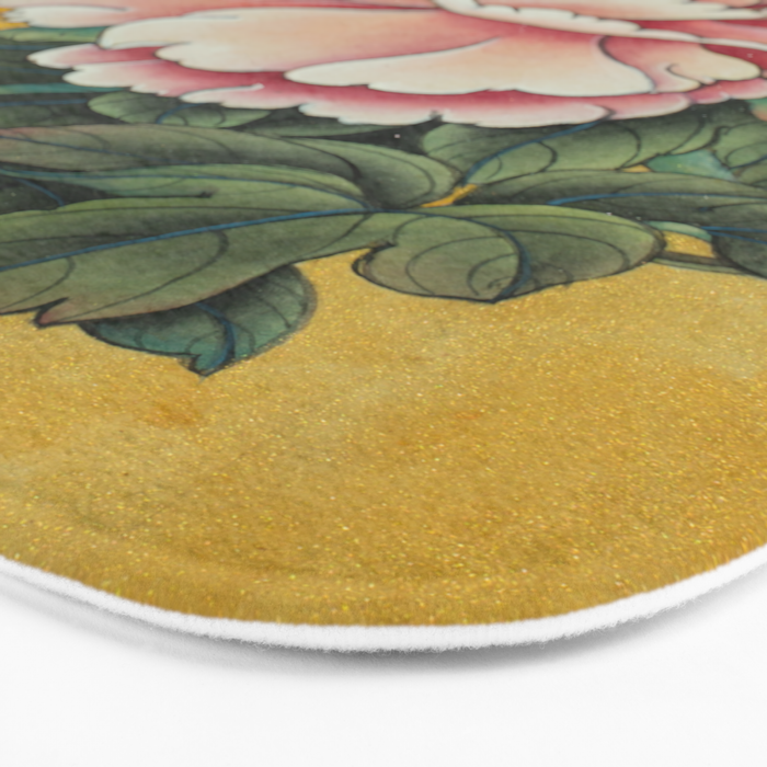 Chinoiserie Peach Blooming Peony Gold Leaf Art Painting Bath Mat Gallery Image 3