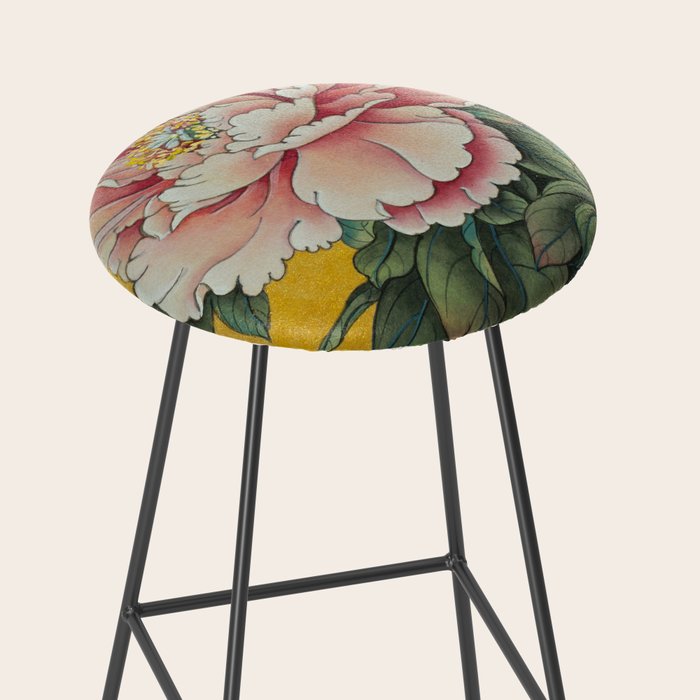 Chinoiserie Peach Blooming Peony Gold Leaf Art Painting Stool Gallery Image 2