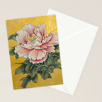 Chinoiserie Peach Blooming Peony Gold Leaf Art Painting Stationery Card Gallery Image 2